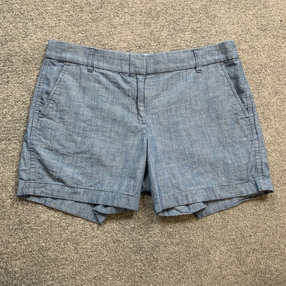 J Crew Shorts Women 8 Blue Classic Chambray Zip Fly Cotton Mid Rise Pocket Chino - Picture 2 of 12